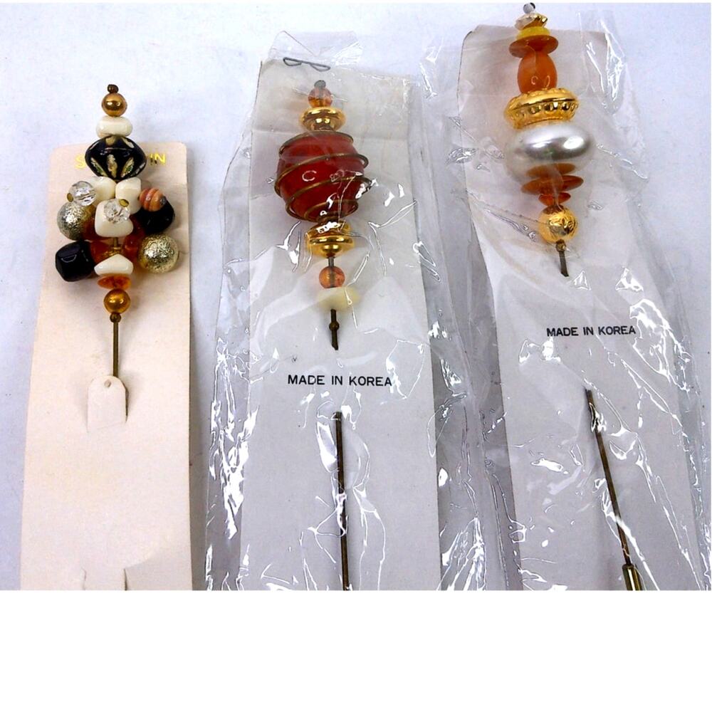 Vintage Made in Korea Beaded Stick Pins Hatpins Set of 3 New